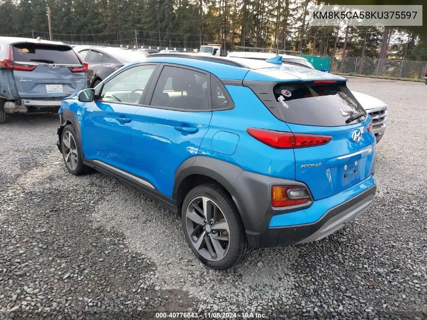 2019 Hyundai Kona Ultimate VIN: KM8K5CA58KU375597 Lot: 40776843