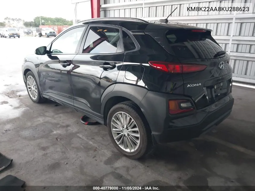 2019 Hyundai Kona Sel VIN: KM8K22AA8KU288623 Lot: 40779000