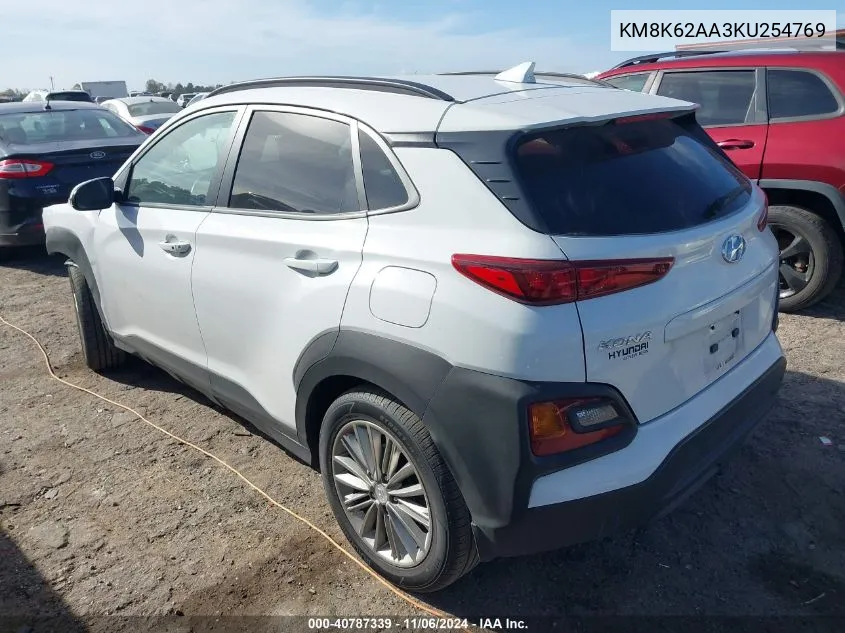 2019 Hyundai Kona Sel VIN: KM8K62AA3KU254769 Lot: 40787339