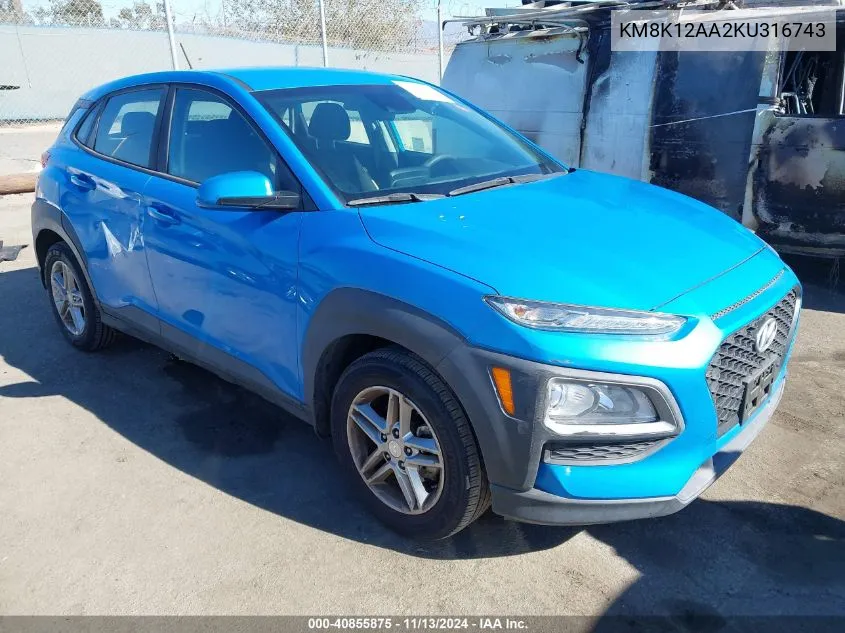 KM8K12AA2KU316743 2019 Hyundai Kona Se