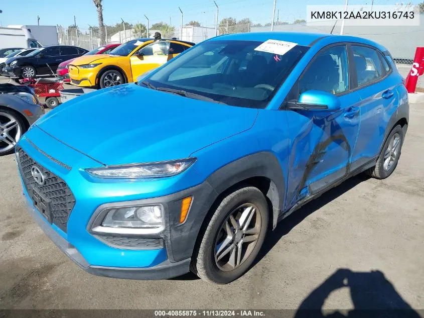 KM8K12AA2KU316743 2019 Hyundai Kona Se