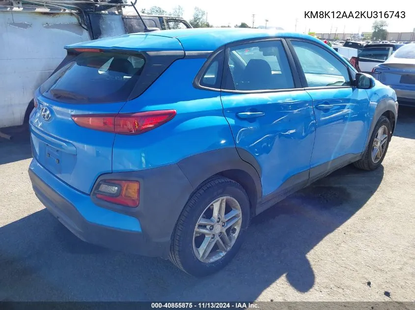 KM8K12AA2KU316743 2019 Hyundai Kona Se