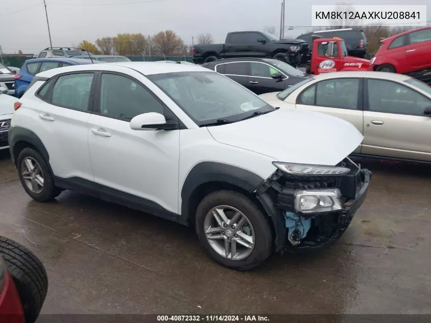 2019 Hyundai Kona Se VIN: KM8K12AAXKU208841 Lot: 40872332