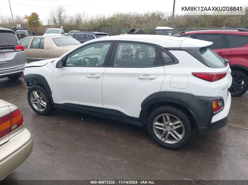 2019 Hyundai Kona Se VIN: KM8K12AAXKU208841 Lot: 40872332