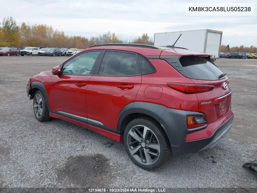 2020 Hyundai Kona VIN: KM8K3CA58LU505238 Lot: 12134675