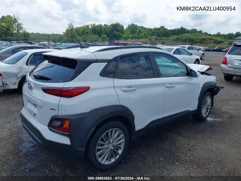 2020 Hyundai Kona Sel VIN: KM8K2CAA2LU400954 Lot: 39983653