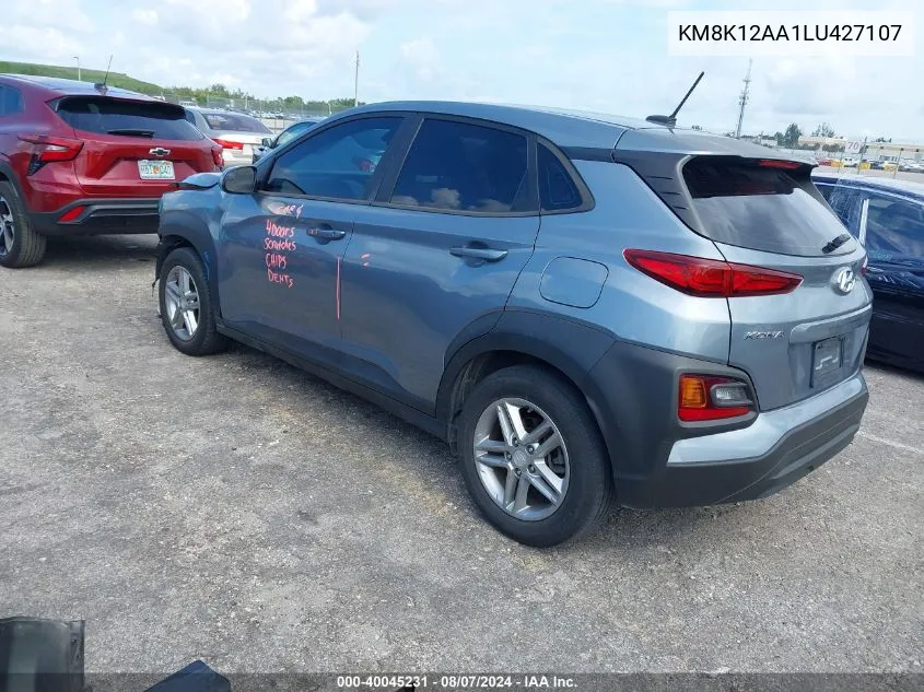 2020 Hyundai Kona Se VIN: KM8K12AA1LU427107 Lot: 40045231