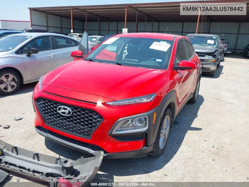 2020 Hyundai Kona Se VIN: KM8K12AA2LU578442 Lot: 40081273