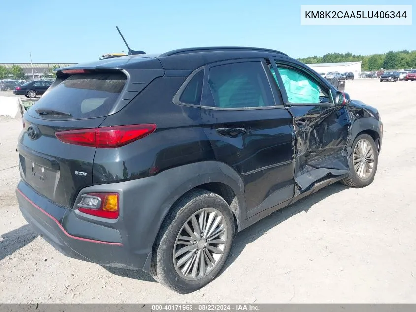 2020 Hyundai Kona Sel VIN: KM8K2CAA5LU406344 Lot: 40171953