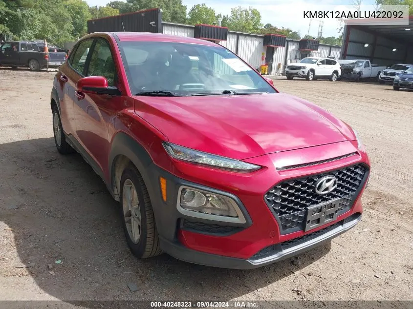 2020 Hyundai Kona Se VIN: KM8K12AA0LU422092 Lot: 40248323