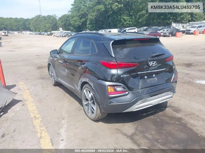 2020 Hyundai Kona Limited VIN: KM8K33A54LU453705 Lot: 40255569