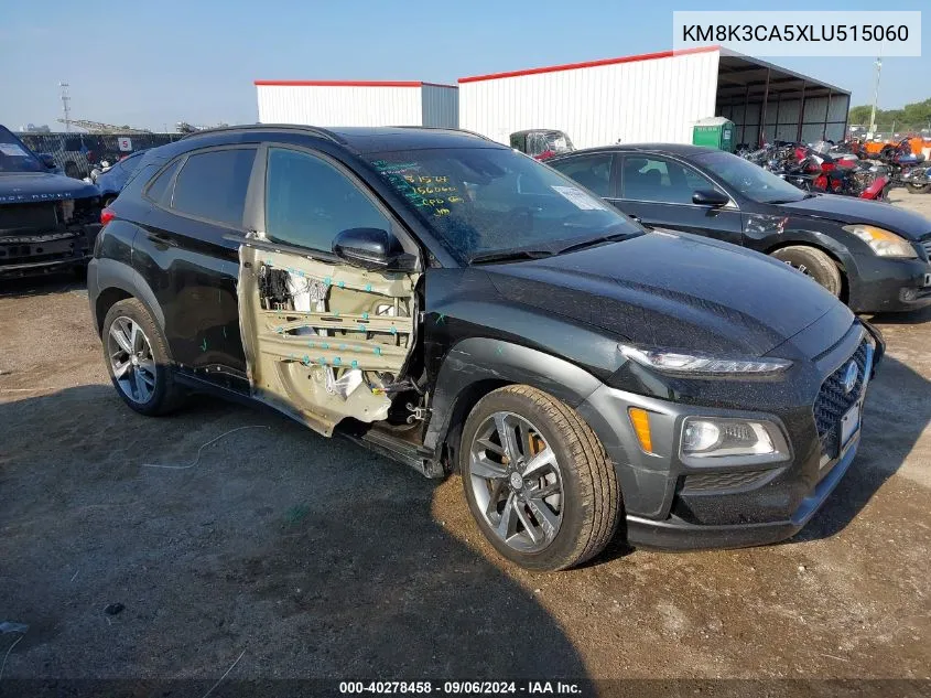 2020 Hyundai Kona Limited VIN: KM8K3CA5XLU515060 Lot: 40278458