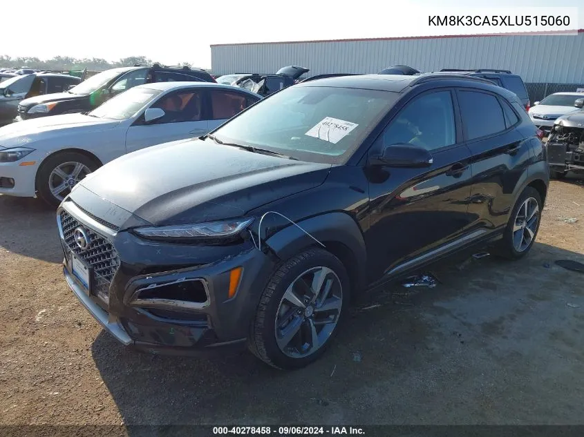 2020 Hyundai Kona Limited VIN: KM8K3CA5XLU515060 Lot: 40278458