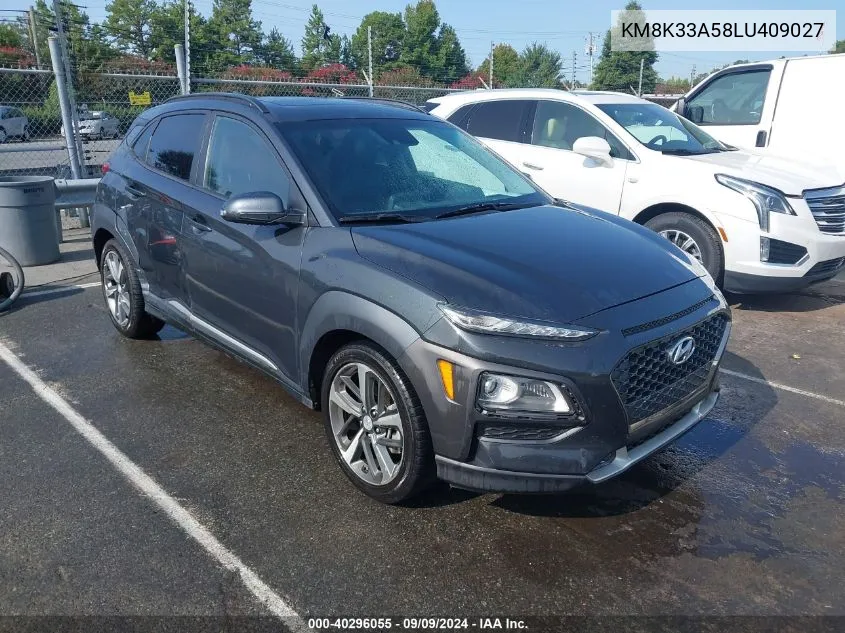 2020 Hyundai Kona Limited VIN: KM8K33A58LU409027 Lot: 40296055