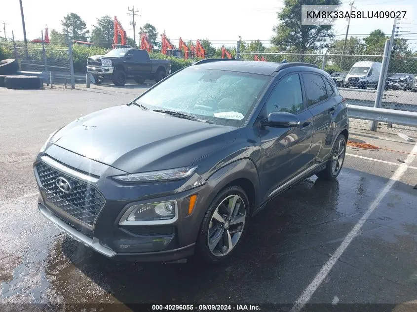 2020 Hyundai Kona Limited VIN: KM8K33A58LU409027 Lot: 40296055