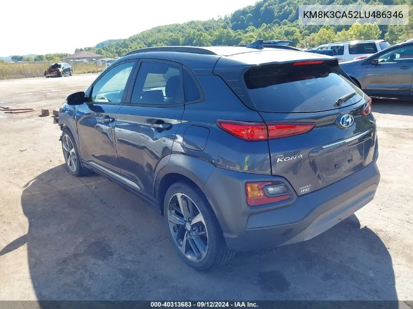 2020 Hyundai Kona Limited VIN: KM8K3CA52LU486346 Lot: 40313683