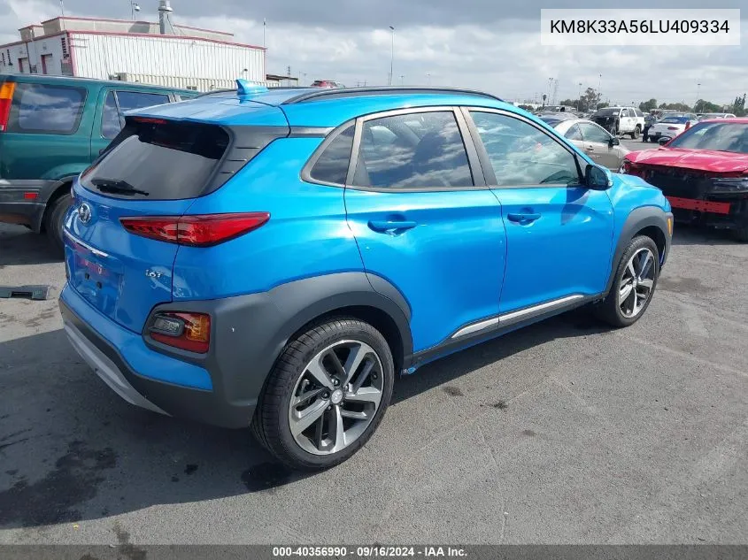 2020 Hyundai Kona Limited VIN: KM8K33A56LU409334 Lot: 40356990