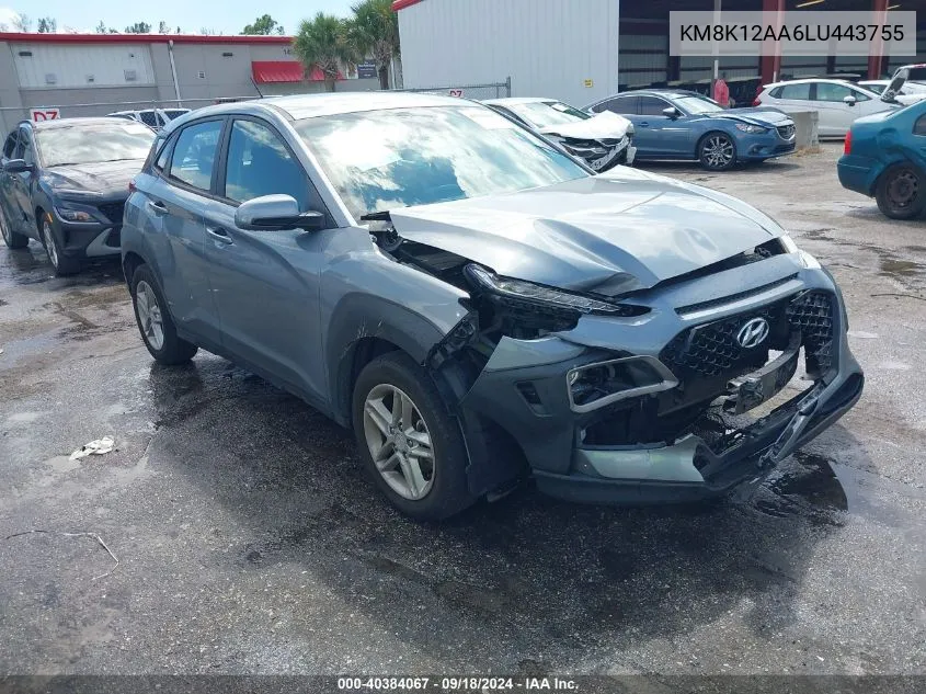 2020 Hyundai Kona Se VIN: KM8K12AA6LU443755 Lot: 40384067