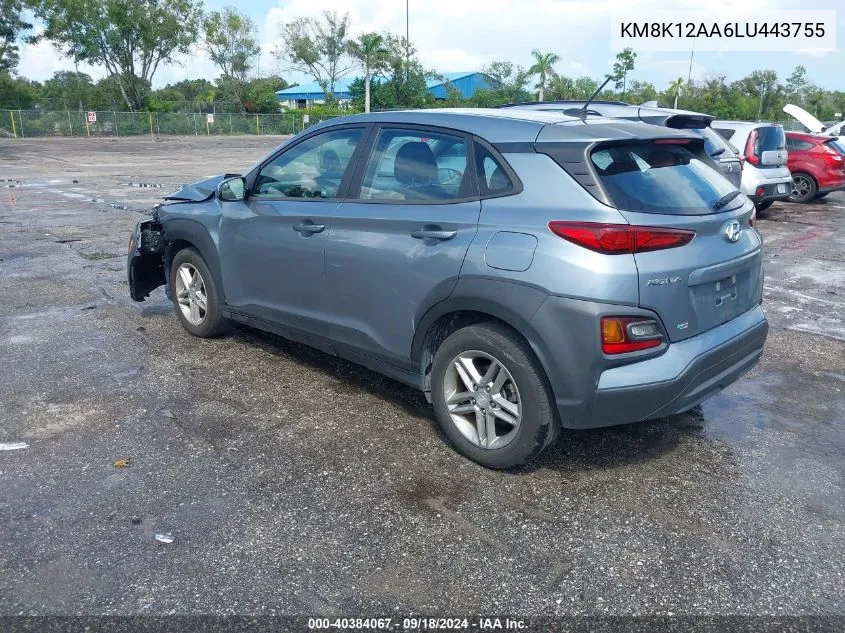 2020 Hyundai Kona Se VIN: KM8K12AA6LU443755 Lot: 40384067