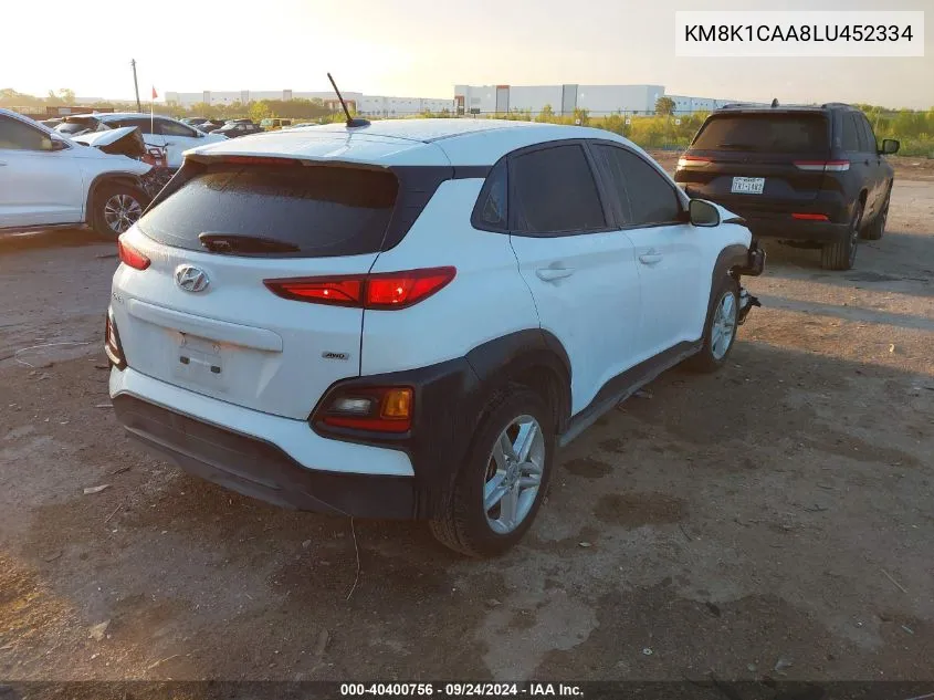 2020 Hyundai Kona Se VIN: KM8K1CAA8LU452334 Lot: 40400756