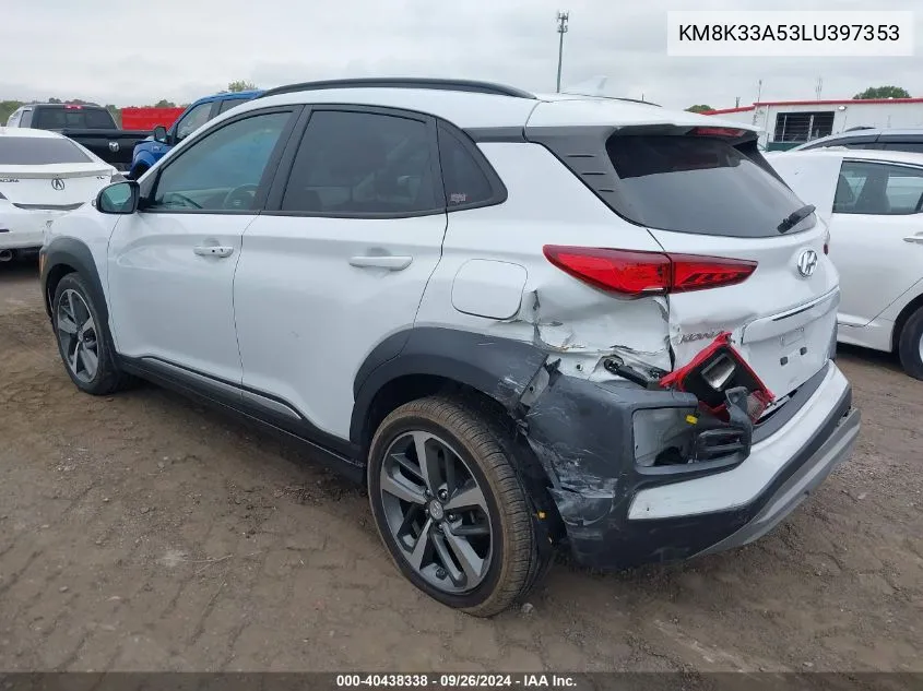 2020 Hyundai Kona Limited VIN: KM8K33A53LU397353 Lot: 40438338