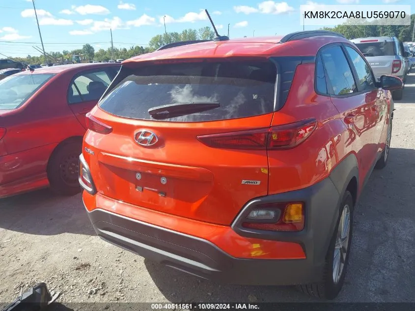 2020 Hyundai Kona Sel VIN: KM8K2CAA8LU569070 Lot: 40511561