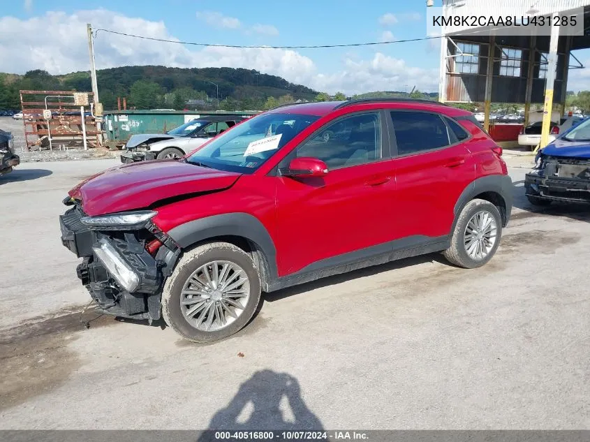 2020 Hyundai Kona Sel VIN: KM8K2CAA8LU431285 Lot: 40516800