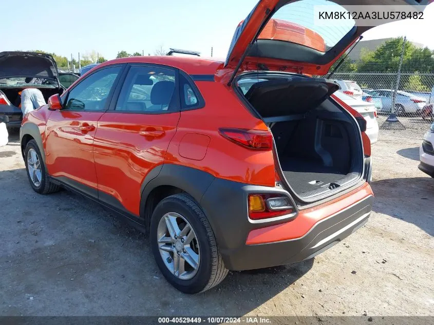 2020 Hyundai Kona Se VIN: KM8K12AA3LU578482 Lot: 40529449