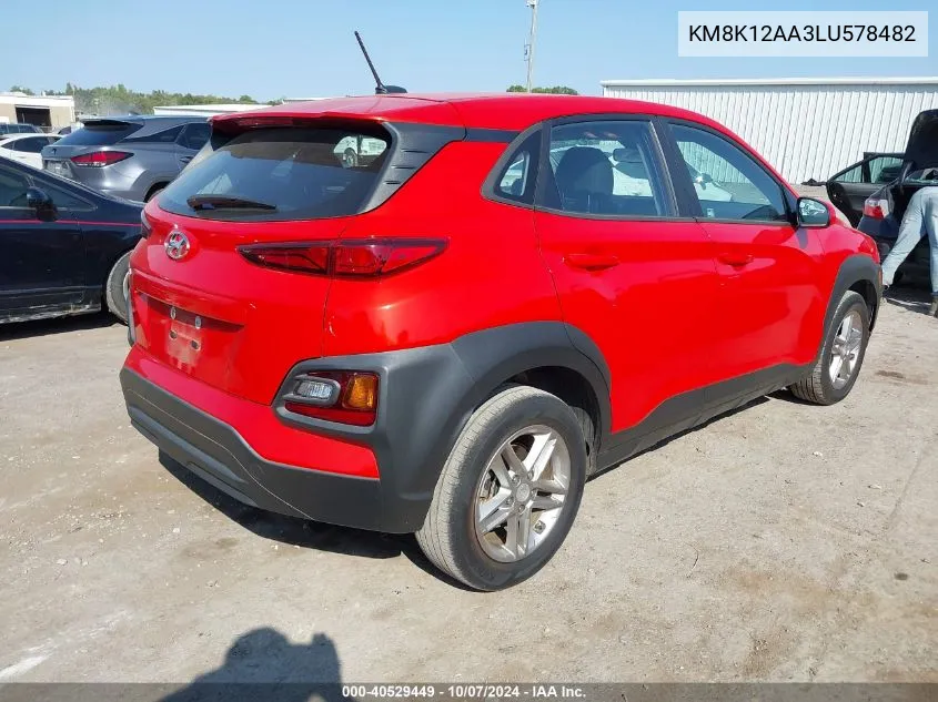 2020 Hyundai Kona Se VIN: KM8K12AA3LU578482 Lot: 40529449