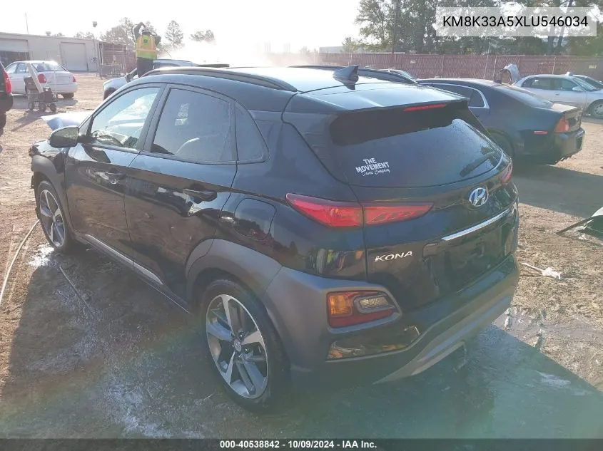 2020 Hyundai Kona Limited VIN: KM8K33A5XLU546034 Lot: 40538842