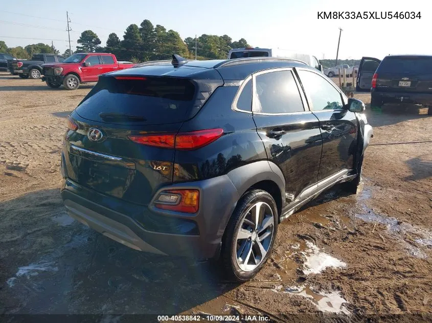 2020 Hyundai Kona Limited VIN: KM8K33A5XLU546034 Lot: 40538842