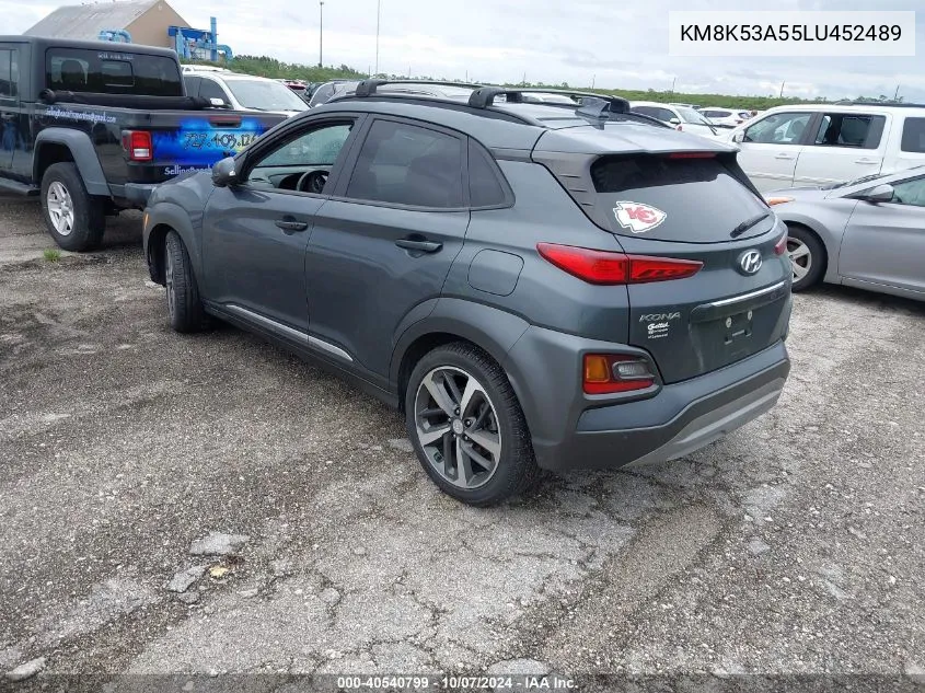 2020 Hyundai Kona Ultimate VIN: KM8K53A55LU452489 Lot: 40540799