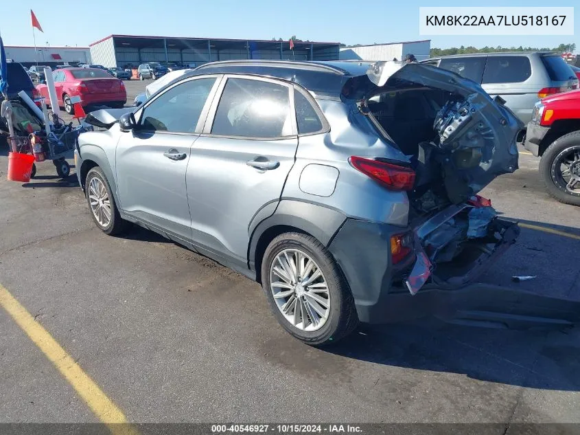 2020 Hyundai Kona Sel VIN: KM8K22AA7LU518167 Lot: 40546927