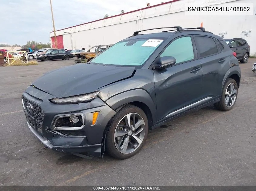 2020 Hyundai Kona Limited VIN: KM8K3CA54LU408862 Lot: 40573449