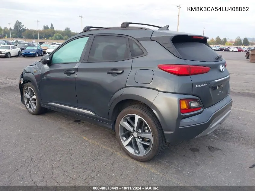 2020 Hyundai Kona Limited VIN: KM8K3CA54LU408862 Lot: 40573449