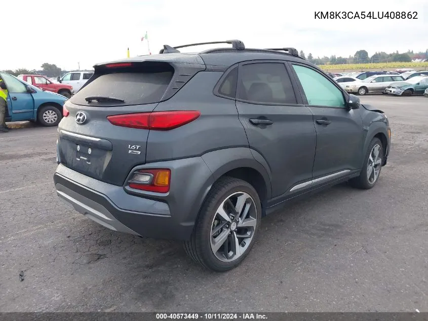 2020 Hyundai Kona Limited VIN: KM8K3CA54LU408862 Lot: 40573449