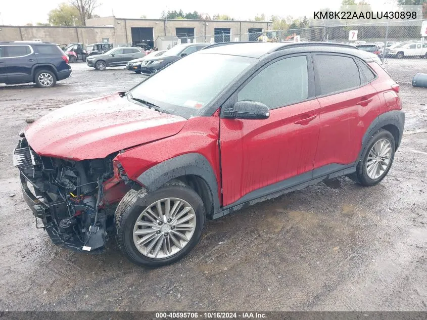 2020 Hyundai Kona Sel VIN: KM8K22AA0LU430898 Lot: 40595706