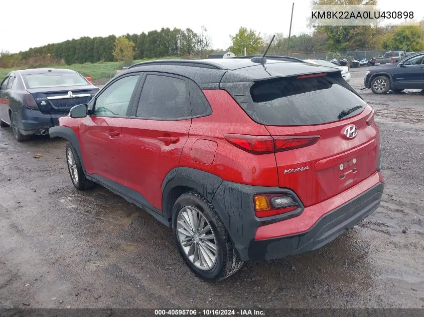 2020 Hyundai Kona Sel VIN: KM8K22AA0LU430898 Lot: 40595706