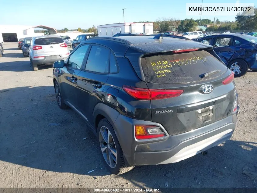 2020 Hyundai Kona Limited VIN: KM8K3CA57LU430872 Lot: 40608492