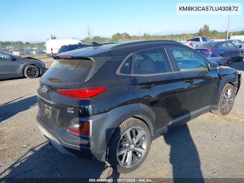 2020 Hyundai Kona Limited VIN: KM8K3CA57LU430872 Lot: 40608492