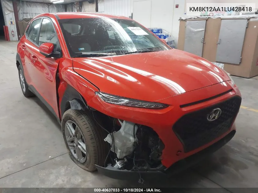 2020 Hyundai Kona Se VIN: KM8K12AA1LU428418 Lot: 40637033