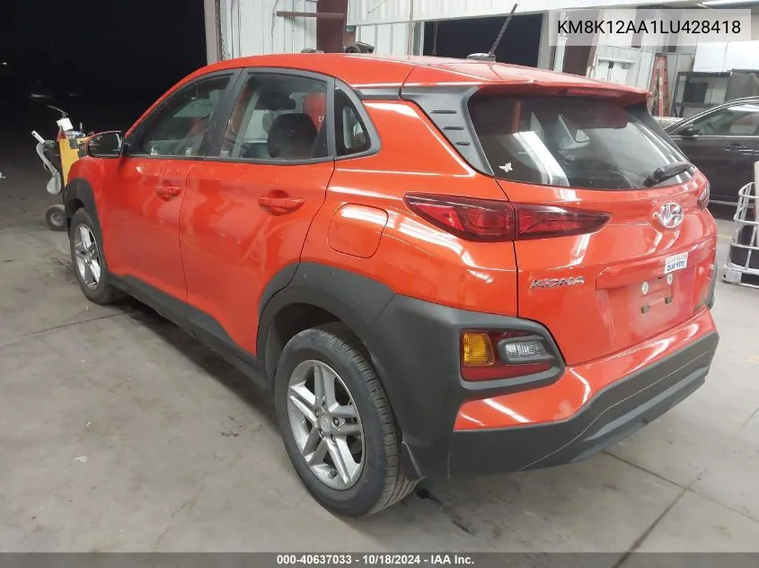 2020 Hyundai Kona Se VIN: KM8K12AA1LU428418 Lot: 40637033