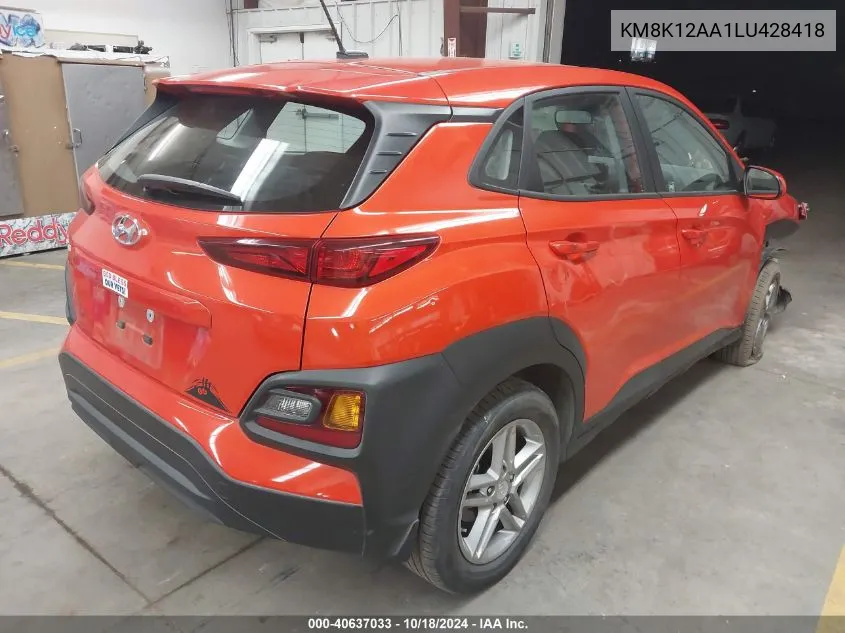 2020 Hyundai Kona Se VIN: KM8K12AA1LU428418 Lot: 40637033