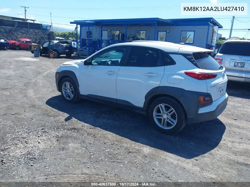 2020 Hyundai Kona Se VIN: KM8K12AA2LU427410 Lot: 40637500