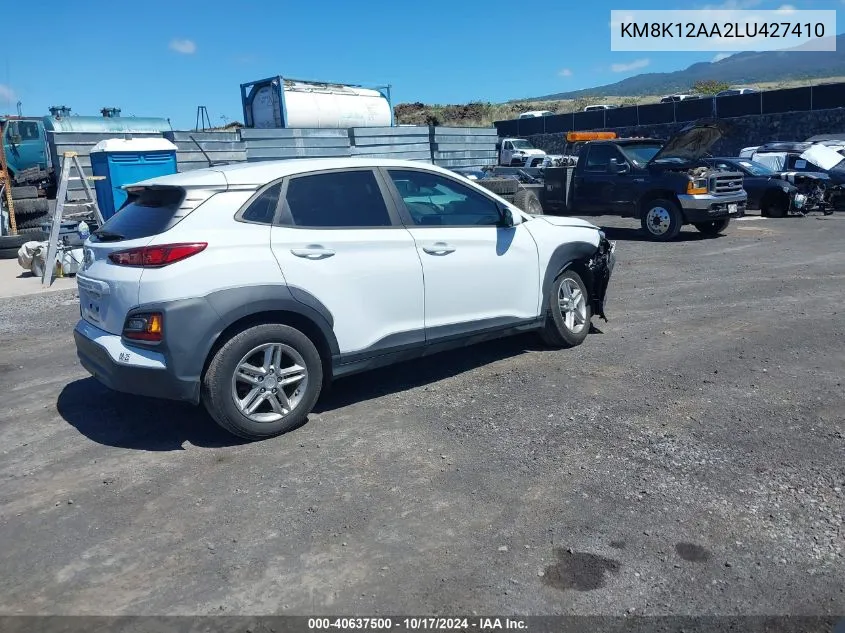 2020 Hyundai Kona Se VIN: KM8K12AA2LU427410 Lot: 40637500