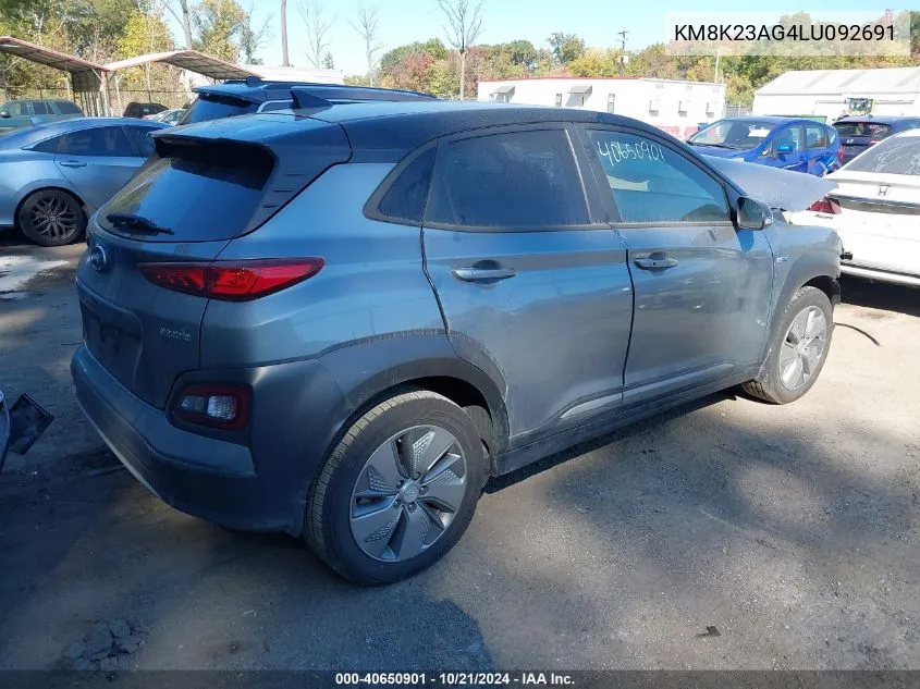 2020 Hyundai Kona Sel VIN: KM8K23AG4LU092691 Lot: 40650901