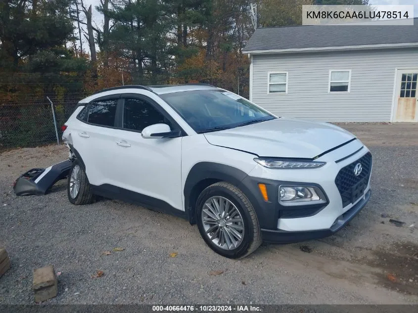 2020 Hyundai Kona Sel Plus VIN: KM8K6CAA6LU478514 Lot: 40664476