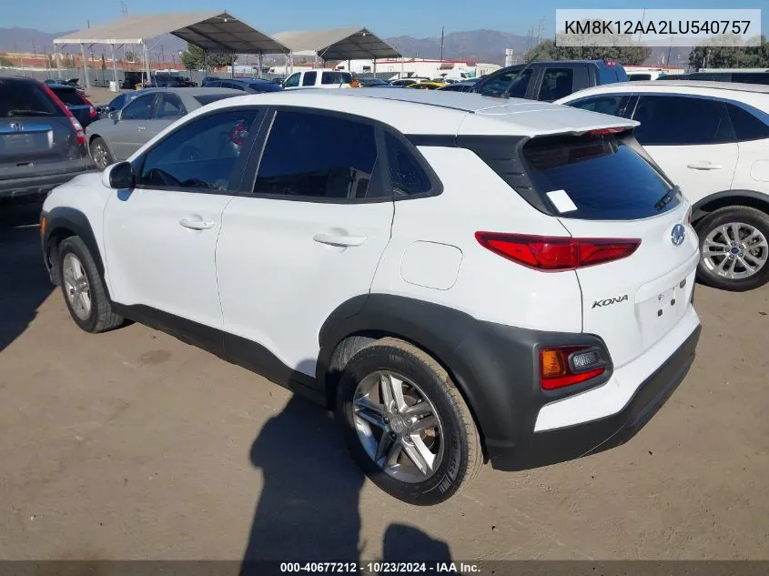 2020 Hyundai Kona Se VIN: KM8K12AA2LU540757 Lot: 40677212