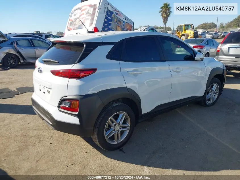 2020 Hyundai Kona Se VIN: KM8K12AA2LU540757 Lot: 40677212