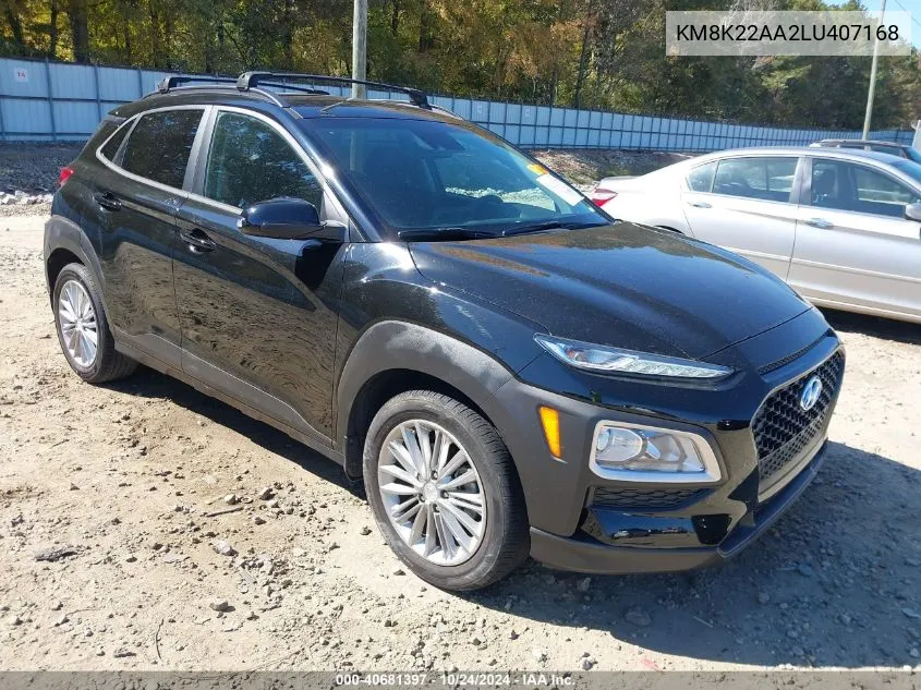 2020 Hyundai Kona Sel VIN: KM8K22AA2LU407168 Lot: 40681397